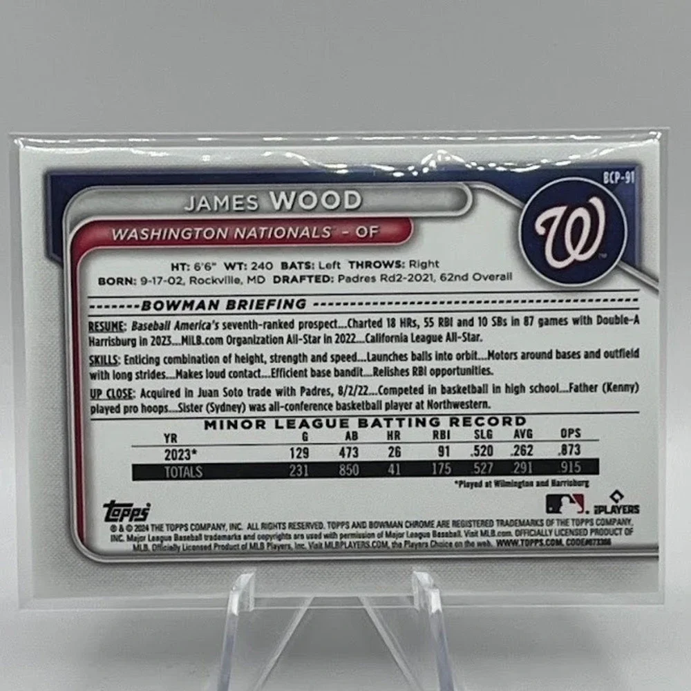 James Wood Mojo Refractor 2024 Bowman Chrome BCP-91 MLB Washington Nationals